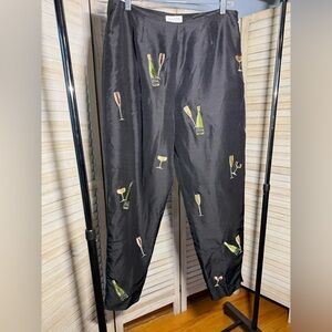 Allison Taylor Black Embroidered Champagne & Glass Trousers
